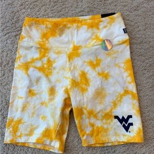 Victoria's Secret PINK Yellow & White Tie-Dye Yoga bike shorts WVU detail